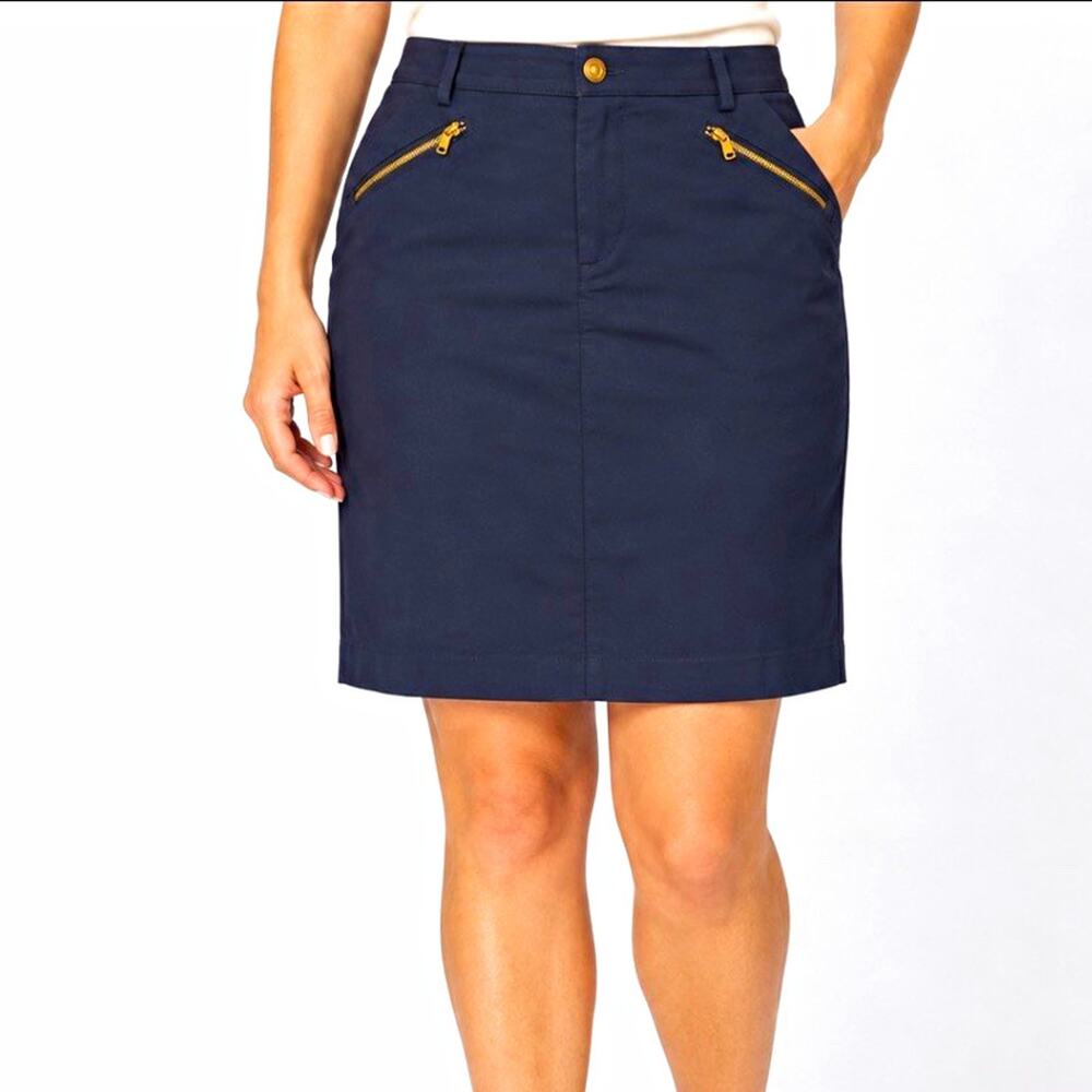 Lauren Ralph Lauren Navy Solid Knit Pencil Skirt Knee Length Cotton Size 10